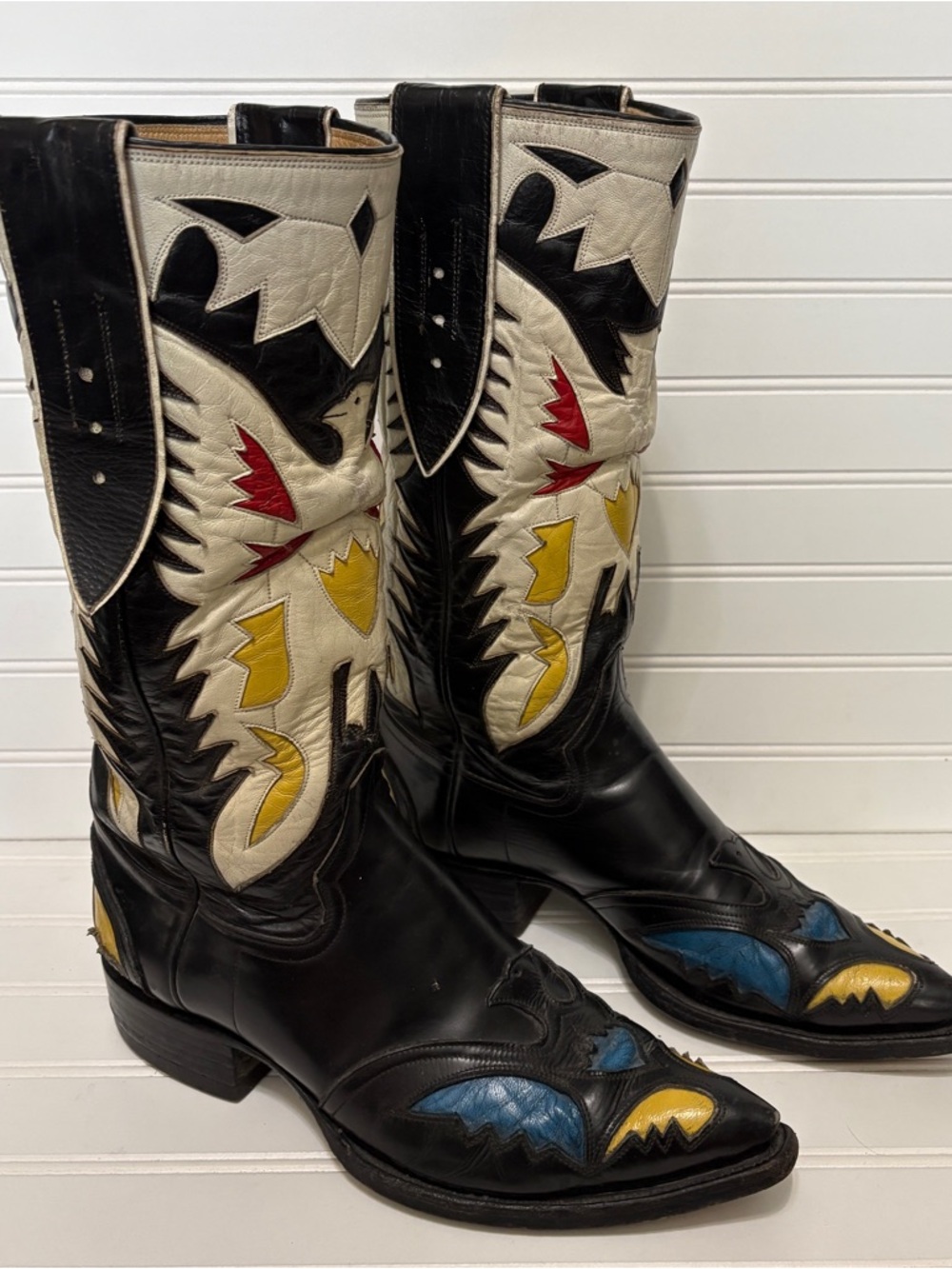 HONDO Vintage Double Eagle Inlay Handmade Western Cowboy Boots Mens Size 9.5 D